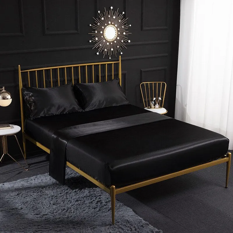 Anyhouz Fitted Sheet Silky Sheet Set with Pillow Cases - Queen - Black