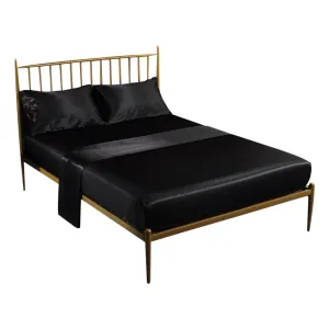 Anyhouz Fitted Sheet Silky Sheet Set with Pillow Cases - Queen - Black