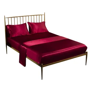 Anyhouz Fitted Sheet Silky Sheet Set with Pillow Cases - Queen - Wine