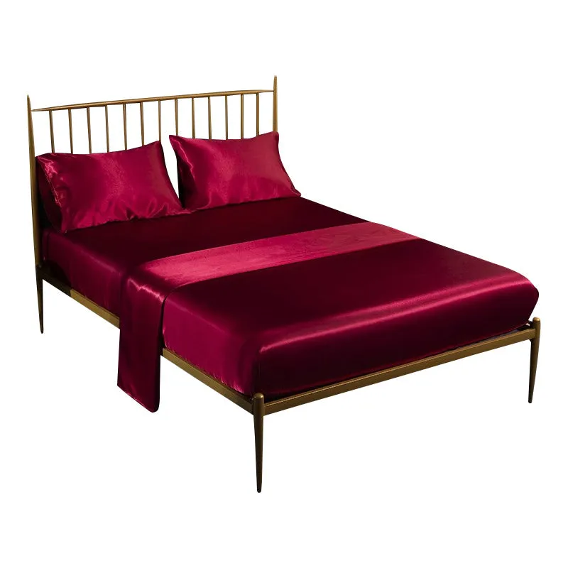 Anyhouz Fitted Sheet Silky Sheet Set with Pillow Cases - Queen - Wine