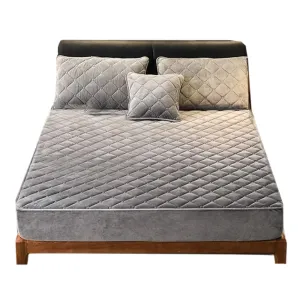 Anyhouz Mattress Cover Gray 90x200cm Crystal Velvet Thicken Quilted Warm Soft Plush Bed Sheet