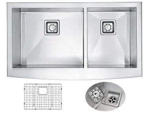 Anzzi ELYSIAN Series 33 in. Farm House 60/40 Dual Basin Handmade Stainless Steel Kitchen Sink