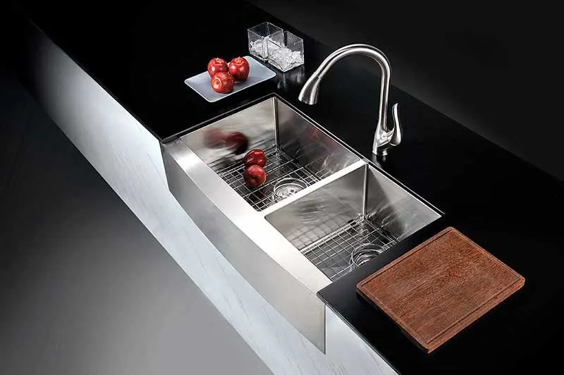 Anzzi ELYSIAN Series 36 in. Farm House 60/40 Dual Basin Handmade Stainless Steel Kitchen Sink