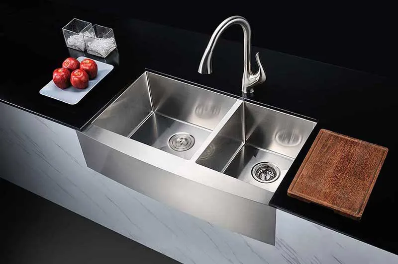 Anzzi ELYSIAN Series 36 in. Farm House 60/40 Dual Basin Handmade Stainless Steel Kitchen Sink