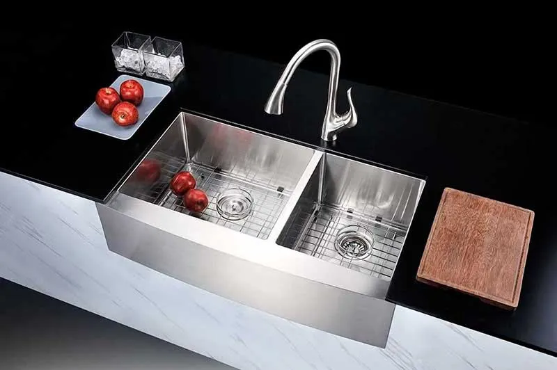 Anzzi ELYSIAN Series 36 in. Farm House 60/40 Dual Basin Handmade Stainless Steel Kitchen Sink