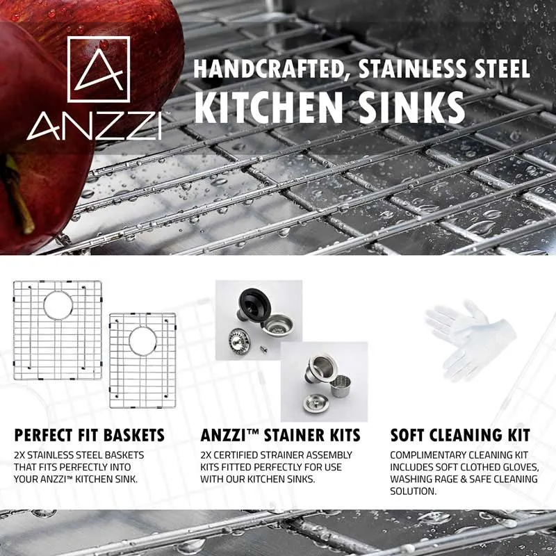 Anzzi ELYSIAN Series 36 in. Farm House 60/40 Dual Basin Handmade Stainless Steel Kitchen Sink