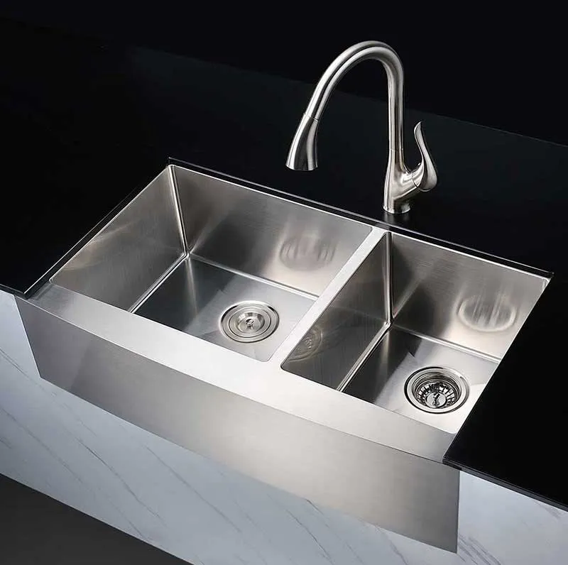 Anzzi ELYSIAN Series 36 in. Farm House 60/40 Dual Basin Handmade Stainless Steel Kitchen Sink