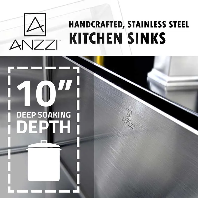 Anzzi ELYSIAN Series 36 in. Farm House 60/40 Dual Basin Handmade Stainless Steel Kitchen Sink