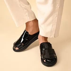 Arta Black Patent Slippers For Men