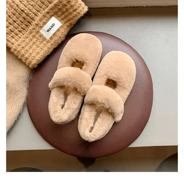 Autumn and Winter Cute Velvet Warm Furry Shoes Round Toe Women's Shoes