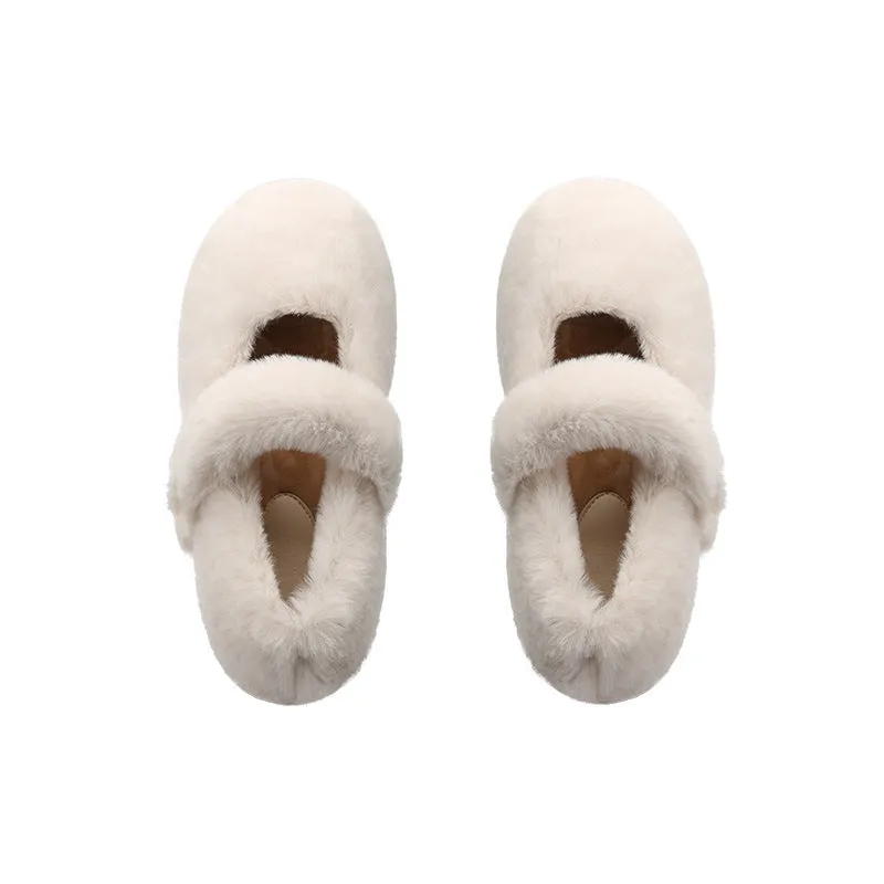Autumn and Winter Cute Velvet Warm Furry Shoes Round Toe Women's Shoes