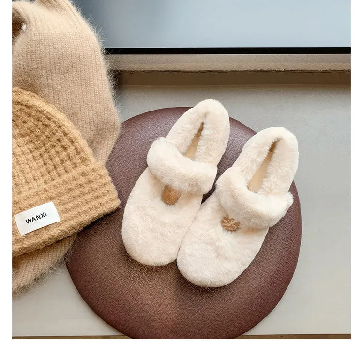 Autumn and Winter Cute Velvet Warm Furry Shoes Round Toe Women's Shoes