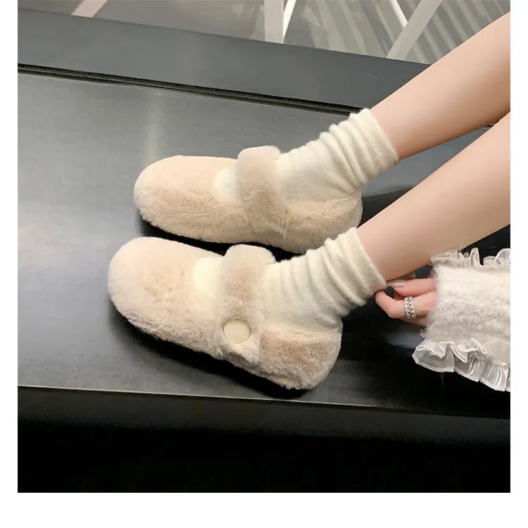 Autumn and Winter Cute Velvet Warm Furry Shoes Round Toe Women's Shoes