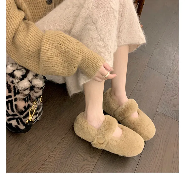 Autumn and Winter Cute Velvet Warm Furry Shoes Round Toe Women's Shoes