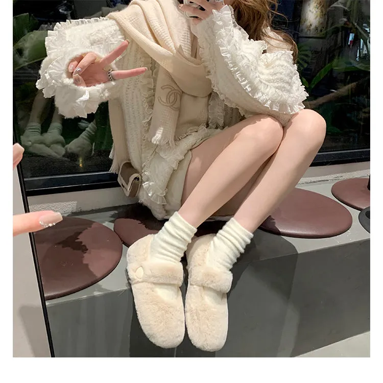 Autumn and Winter Cute Velvet Warm Furry Shoes Round Toe Women's Shoes