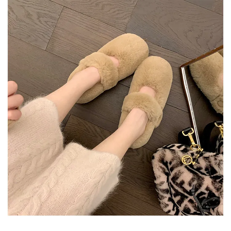 Autumn and Winter Cute Velvet Warm Furry Shoes Round Toe Women's Shoes