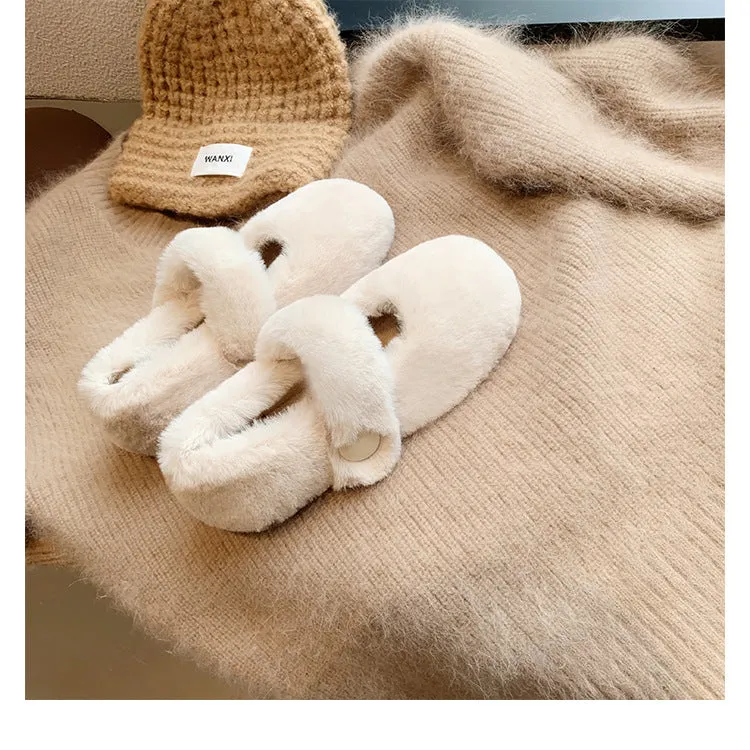 Autumn and Winter Cute Velvet Warm Furry Shoes Round Toe Women's Shoes