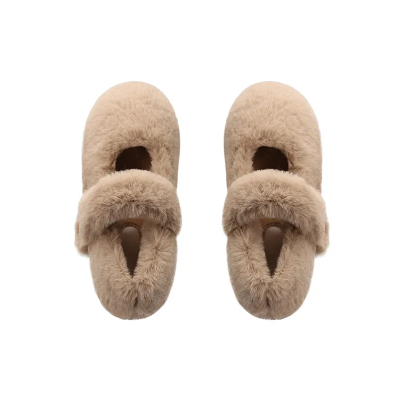 Autumn and Winter Cute Velvet Warm Furry Shoes Round Toe Women's Shoes