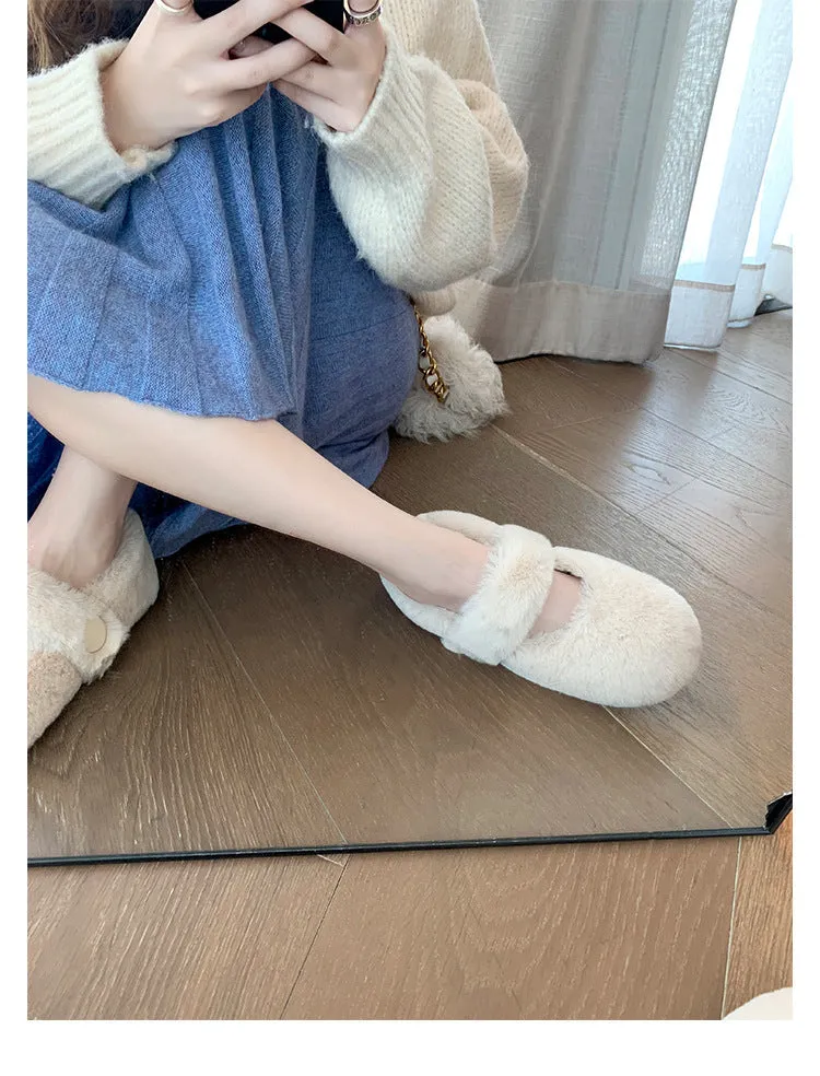 Autumn and Winter Cute Velvet Warm Furry Shoes Round Toe Women's Shoes