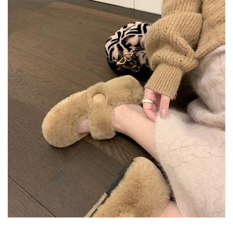 Autumn and Winter Cute Velvet Warm Furry Shoes Round Toe Women's Shoes