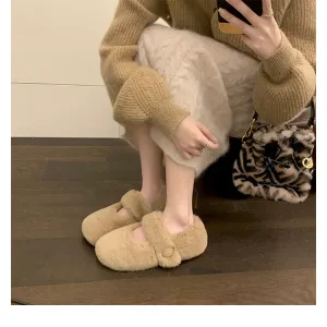 Autumn and Winter Cute Velvet Warm Furry Shoes Round Toe Women's Shoes