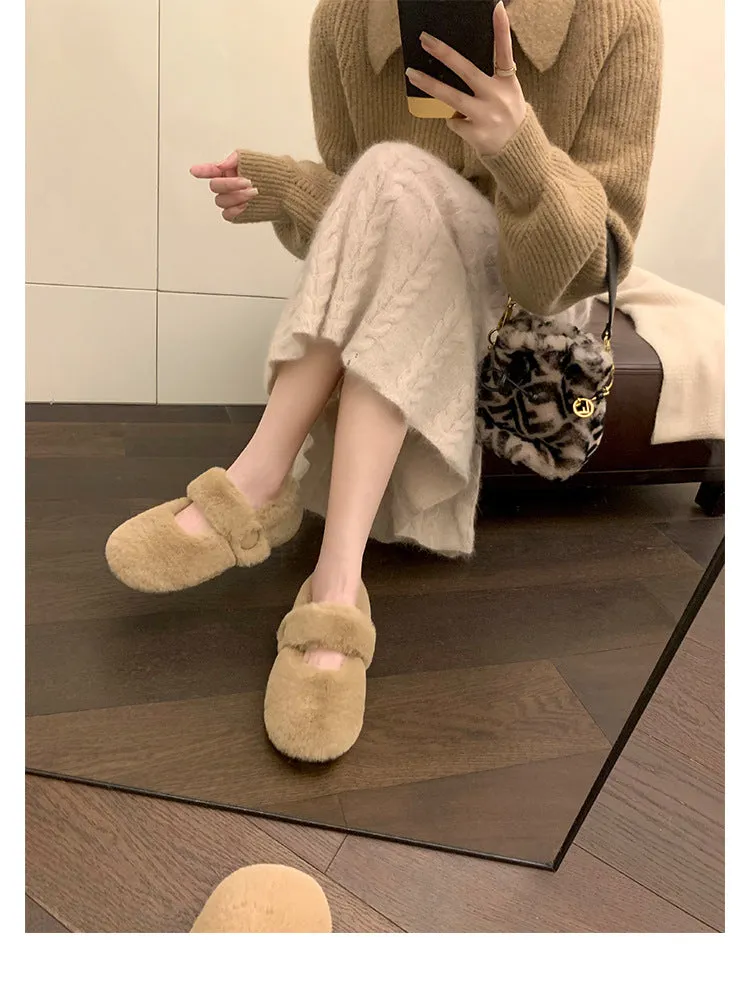 Autumn and Winter Cute Velvet Warm Furry Shoes Round Toe Women's Shoes