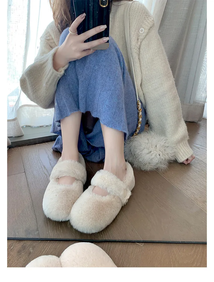 Autumn and Winter Cute Velvet Warm Furry Shoes Round Toe Women's Shoes