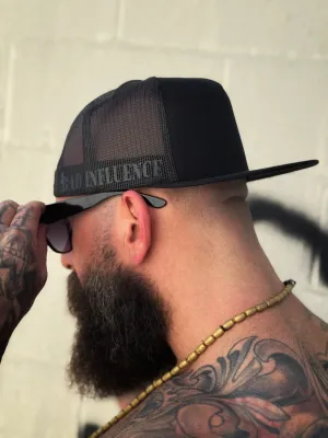 BAD INFLUENCE SIDE STYLE BLACK ON BLACK FLAT BILL HAT