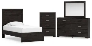 Belachime Twin Panel Bed with Mirrored Dresser and Chest