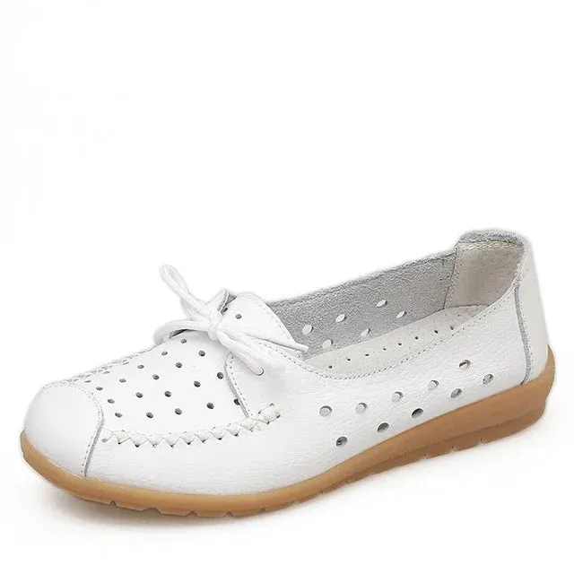 BEYARNE   Summer women flats shoes women genuine leather shoes ladies Cutout Slip on ballet flats loafers ballerina flats
