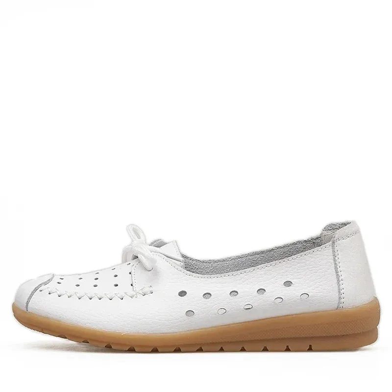 BEYARNE   Summer women flats shoes women genuine leather shoes ladies Cutout Slip on ballet flats loafers ballerina flats