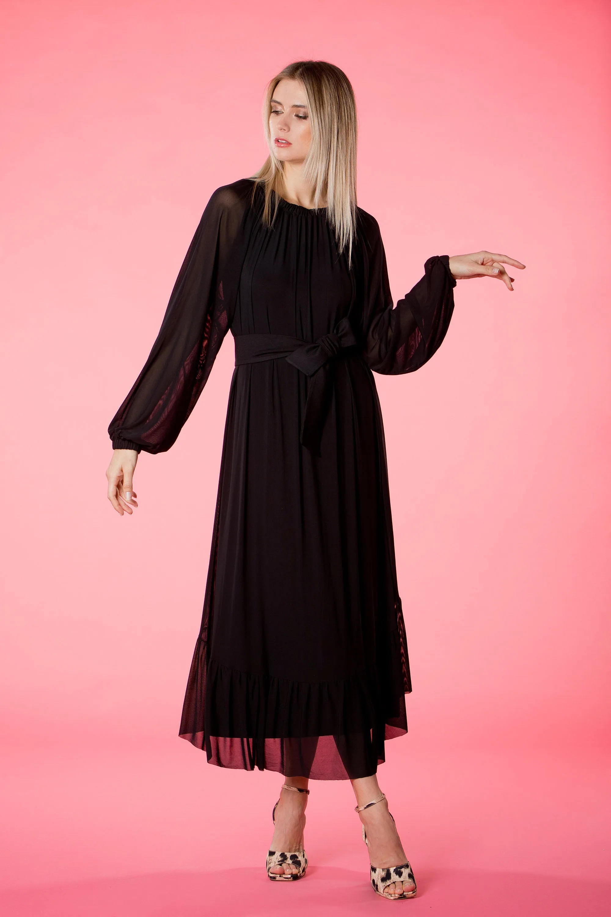 Black Tulle Dress, Sheer Dress, Formal Dress, Plus Size Clothing, Long Sleeve Dress, Bishop Sleeve Dress, Gothic Dress, A Line Dress, Loose