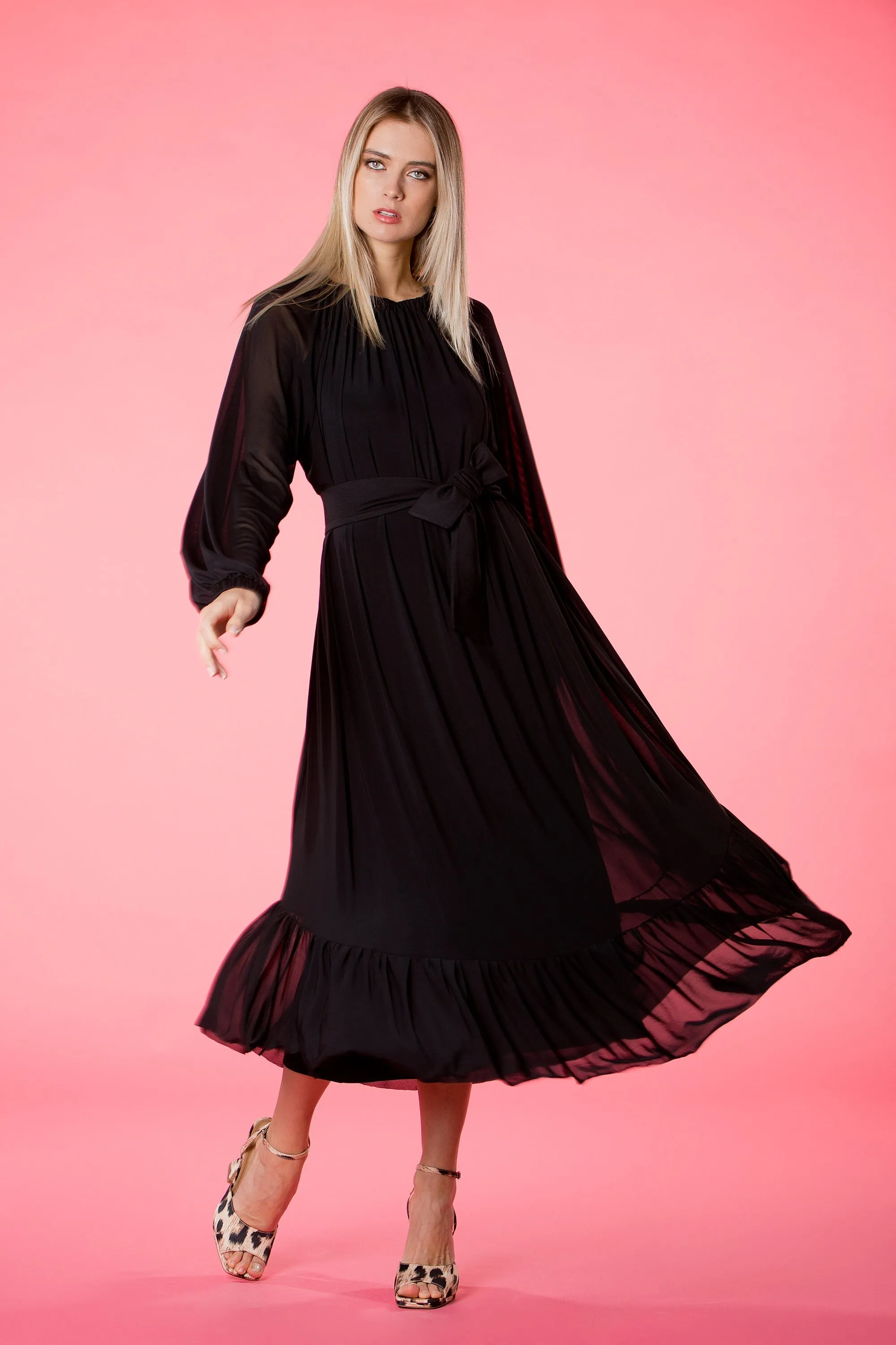 Black Tulle Dress, Sheer Dress, Formal Dress, Plus Size Clothing, Long Sleeve Dress, Bishop Sleeve Dress, Gothic Dress, A Line Dress, Loose