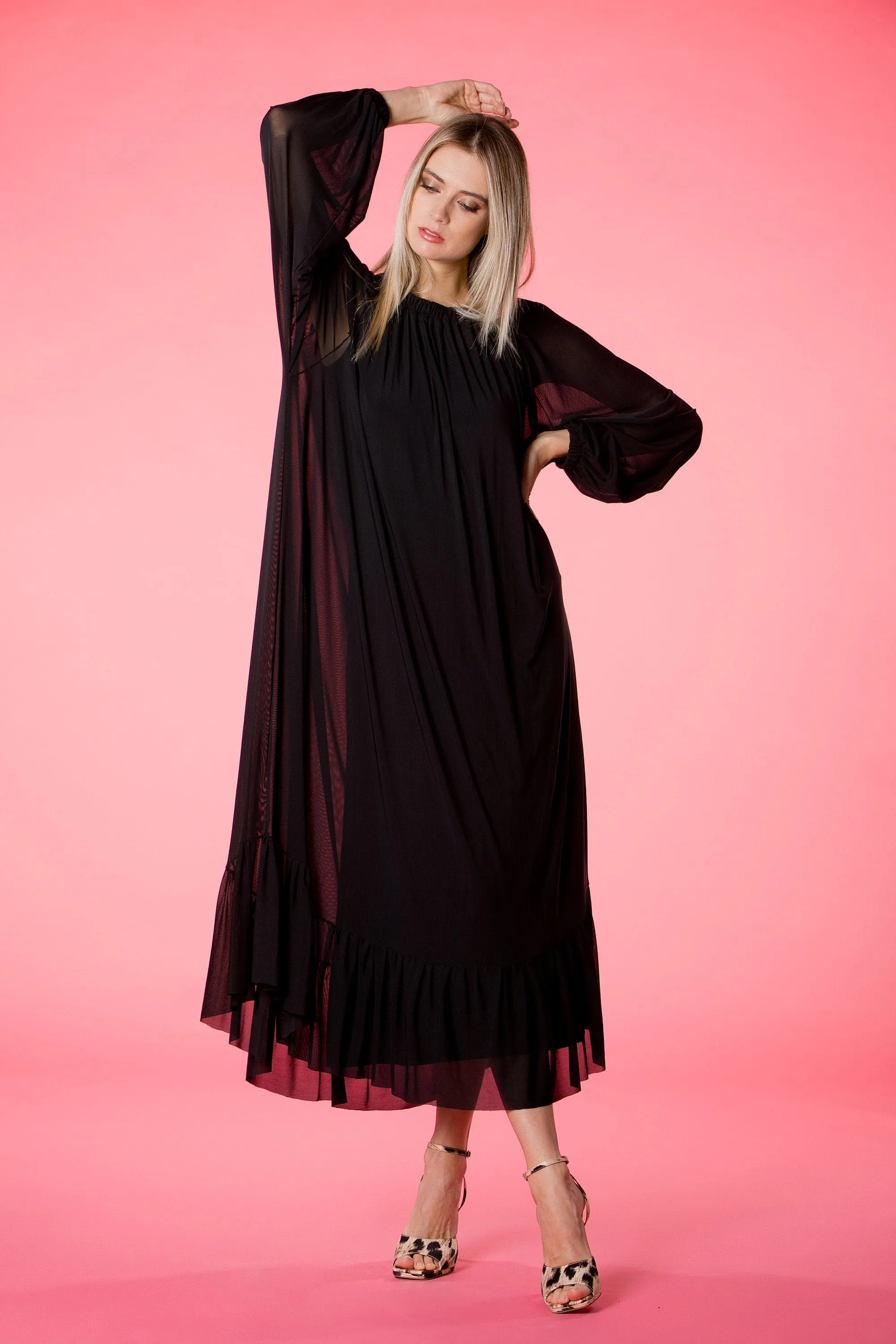 Black Tulle Dress, Sheer Dress, Formal Dress, Plus Size Clothing, Long Sleeve Dress, Bishop Sleeve Dress, Gothic Dress, A Line Dress, Loose