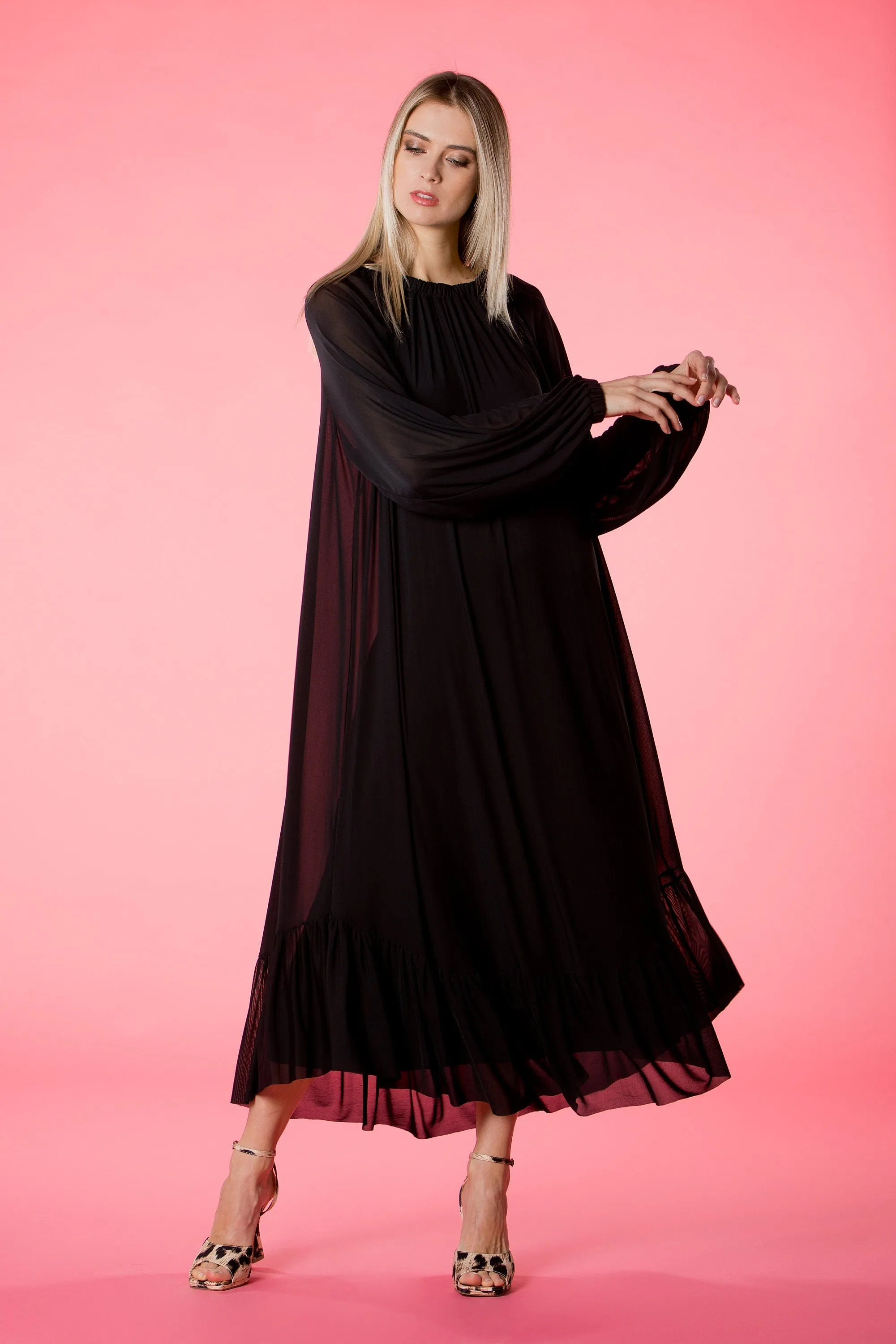 Black Tulle Dress, Sheer Dress, Formal Dress, Plus Size Clothing, Long Sleeve Dress, Bishop Sleeve Dress, Gothic Dress, A Line Dress, Loose
