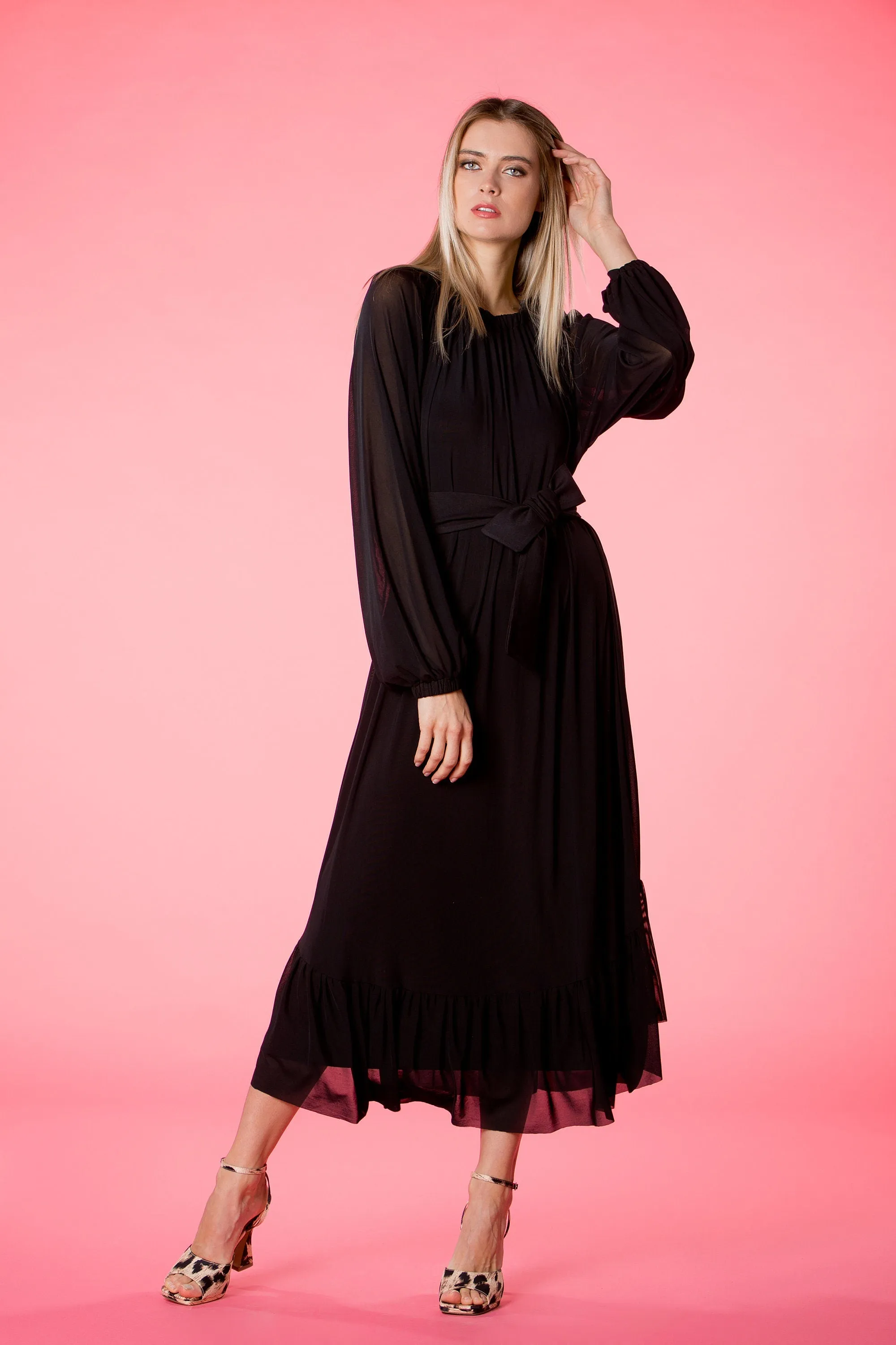 Black Tulle Dress, Sheer Dress, Formal Dress, Plus Size Clothing, Long Sleeve Dress, Bishop Sleeve Dress, Gothic Dress, A Line Dress, Loose