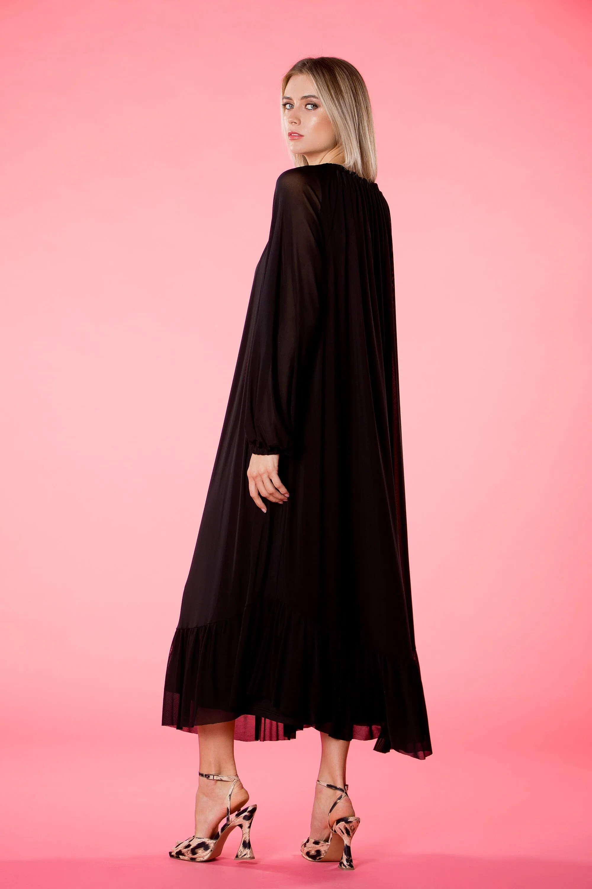 Black Tulle Dress, Sheer Dress, Formal Dress, Plus Size Clothing, Long Sleeve Dress, Bishop Sleeve Dress, Gothic Dress, A Line Dress, Loose