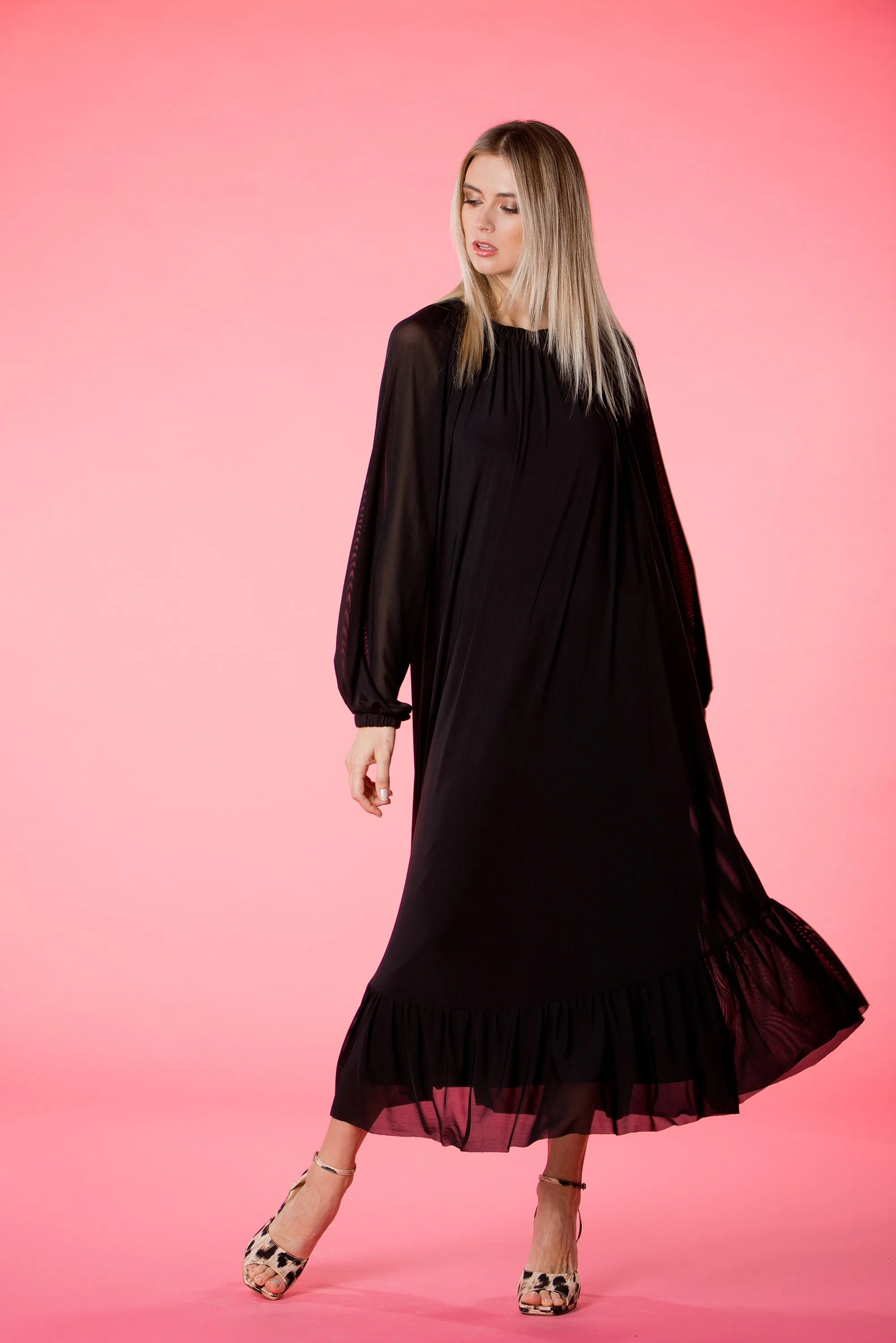 Black Tulle Dress, Sheer Dress, Formal Dress, Plus Size Clothing, Long Sleeve Dress, Bishop Sleeve Dress, Gothic Dress, A Line Dress, Loose