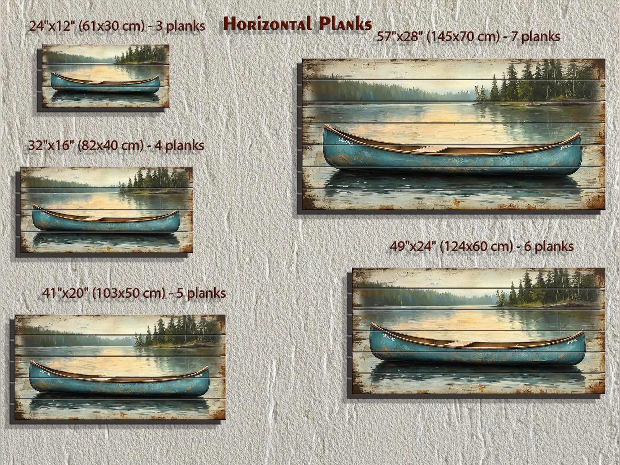 Blue Canoe In The Lake Distressed Wood Wall Art