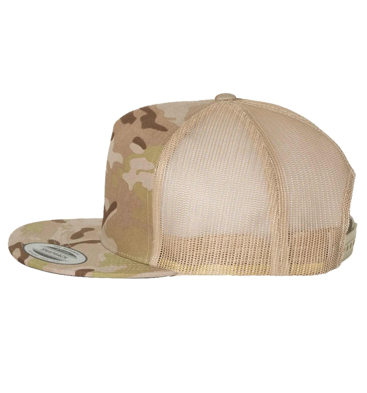 Born Salty Skull Crab Flat Bill 5 Panel Trucker Snap Back Multicam Arid Tan Hat