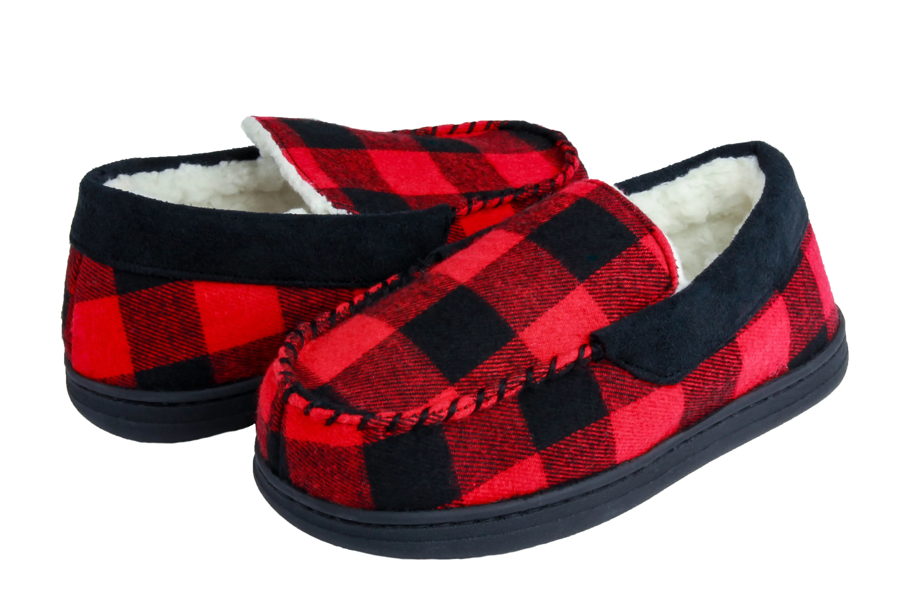 Boys Buffalo Plaid Moccasin with Faux Suede Trim