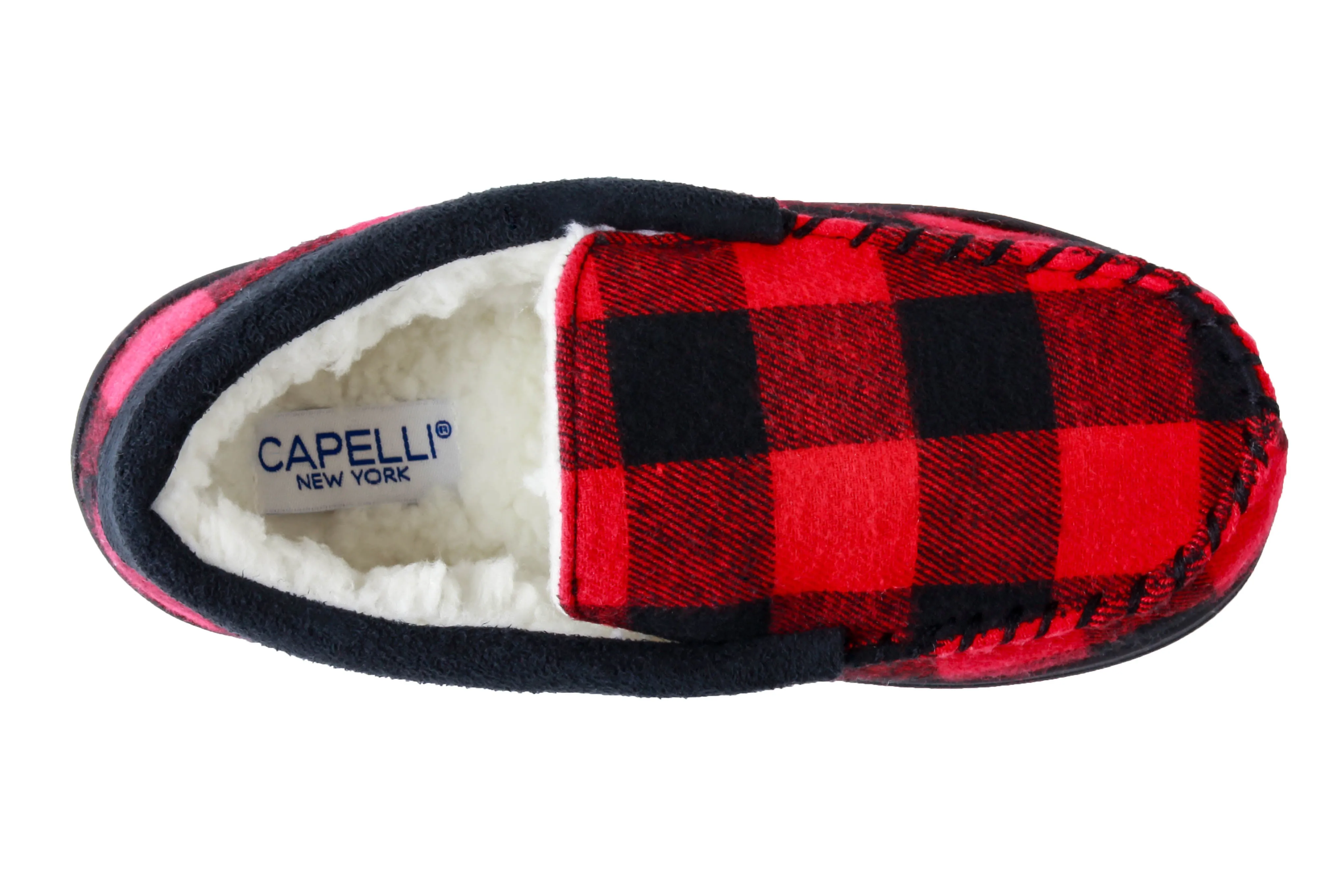 Boys Buffalo Plaid Moccasin with Faux Suede Trim