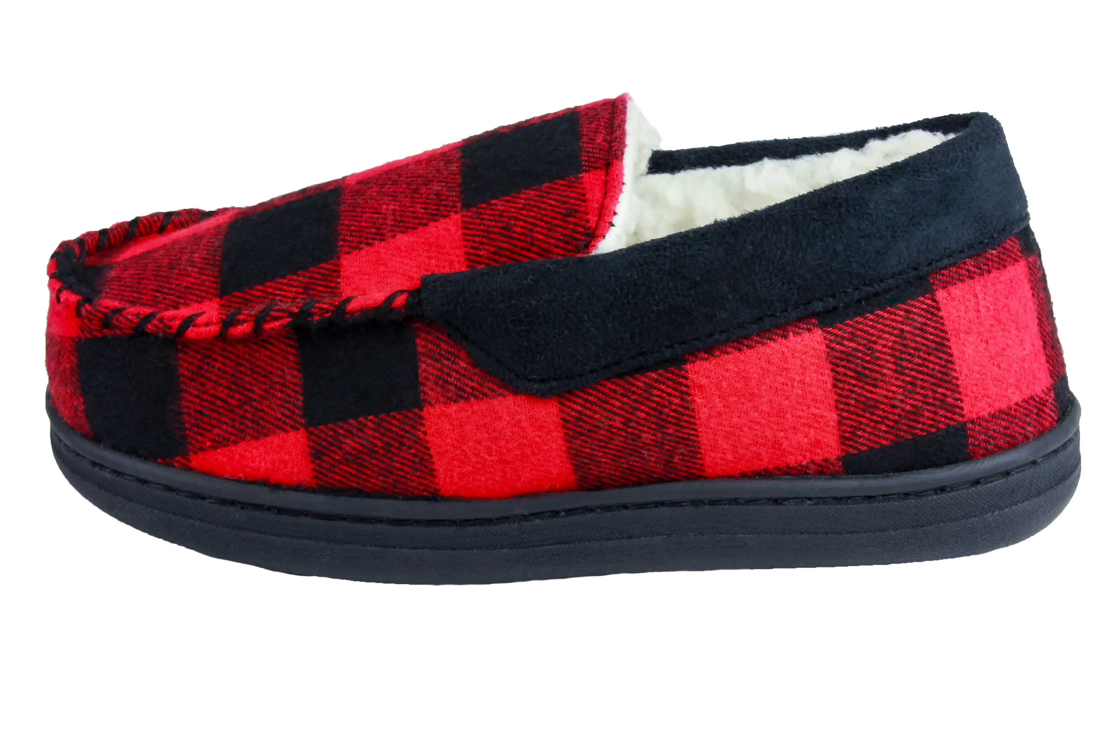 Boys Buffalo Plaid Moccasin with Faux Suede Trim