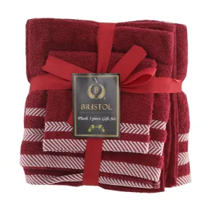 Bristol 100% Cotton Plush Towel Set 3-Piece Burgandy