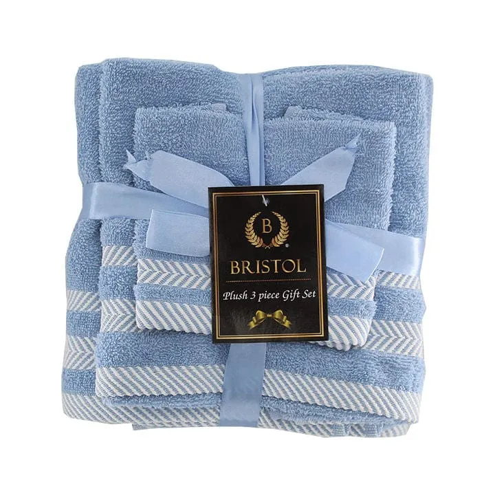 Bristol 100% Cotton Plush Towel Set - 3-Piece Powder Blue