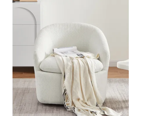 Carrie White Boucle Swivel Chair