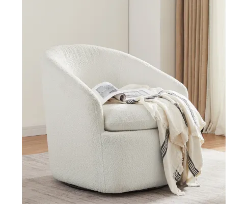 Carrie White Boucle Swivel Chair