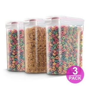 Cereal Dispensers - Cereal Storage Containers with BPA Free Plastic   Airtight 4 Side Locking Lids - Dry Food Cereal Keeper for Kitchen Storage Rice Flour Sugar Snacks - 16.9 Cup 135.5 Ounce Set of 3