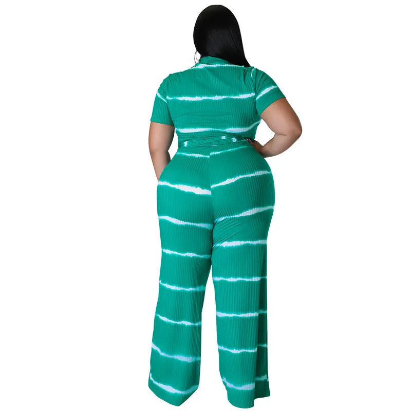Chic Ribbed Tie-Front Two-Piece Set with Wide-Leg Pants