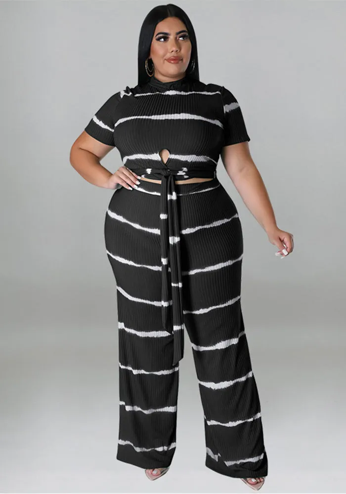 Chic Ribbed Tie-Front Two-Piece Set with Wide-Leg Pants
